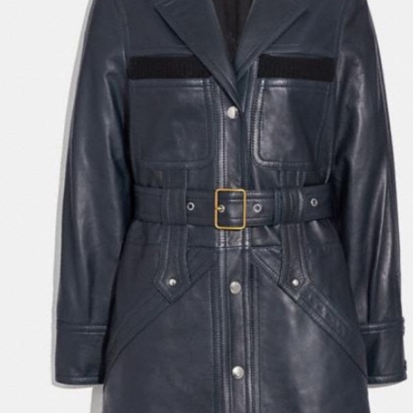 COACH 1941 MADE IN ITALY 🇮🇹 LAMB LEATHER SPORTY TRENCH COAT NAVY BLUE SIZE US 4 - Picture 4 of 16